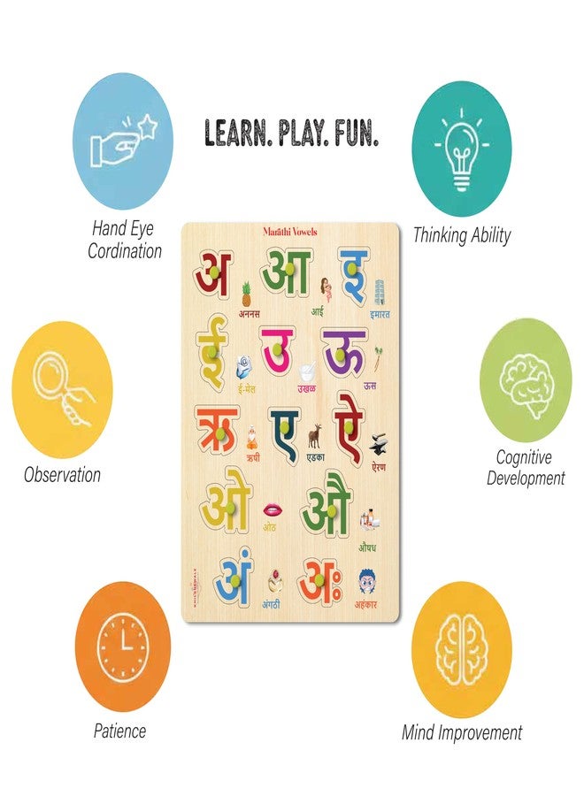 Khilonewale Wooden Marathi Alphabet Knob Puzzle | Consonants & Vowels Learning Board for Kids Age 3+ | Montessori Educational Toy | 9x12 inch Puzzle for Early Language Development - Image 3